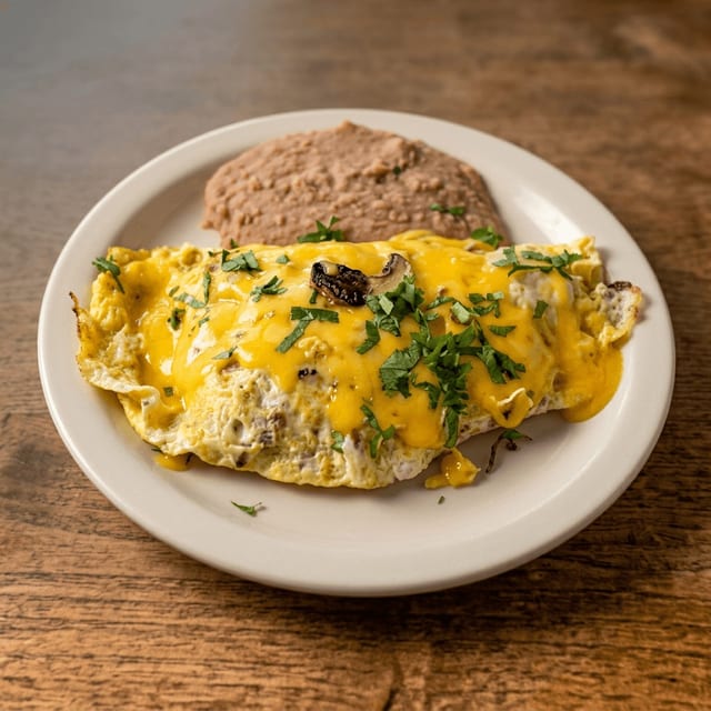 Triple Meat Omelet Breakfast.