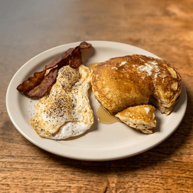 Deuces Wild Pancake Platter Breakfast.